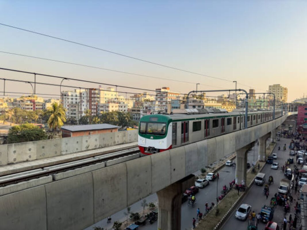 Dhaka Metro Rail and Dhaka Cityscape background Bengaluru Metro expansion, Double-decker flyovers, Suburban rail, Karnataka government, BMRCL - Bengaluru Metro Rail Corporation Limited, Green Line extension, Tumakuru, Public Private Partnership (PPP), Urban connectivity, Traffic congestion, Economic growth, Urban development, Sustainable transportation, Environmental impact