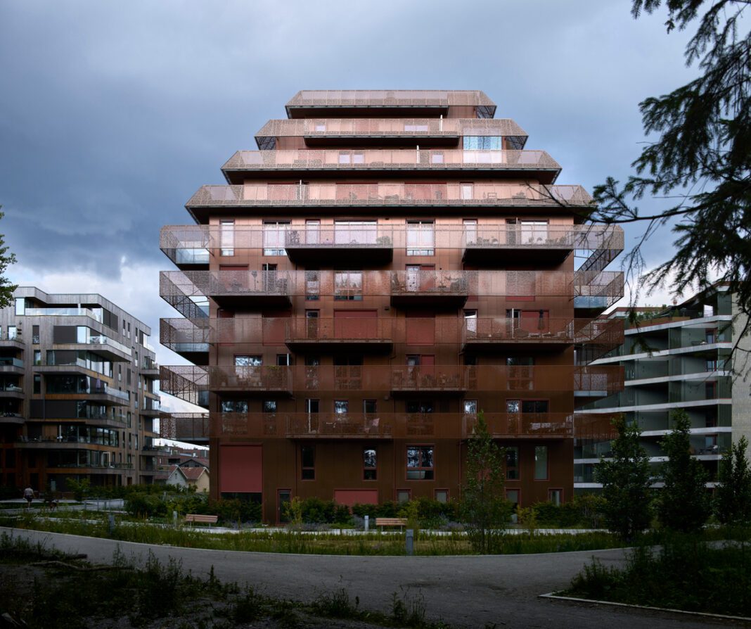 Lantern Apartments, Reiulf Ramstad Arkitekter, urban renewal, Ski, Norway, copper-clad tower, residential architecture, modern design, sustainable design, modern neighbourhood development