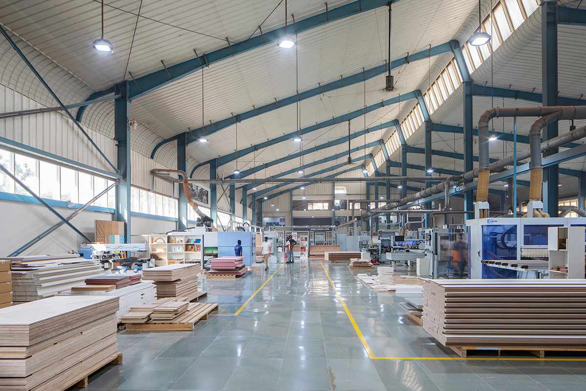 Factory Reset project, Navi Mumbai factory, sustainable architecture, steel construction, PEB structures, industrial redesign, furniture manufacturing, ergonomic furniture facility, prefabricated steel, Raagin Karman, Tata Structura steel, energy-efficient design, RCC transformation, modern factory design