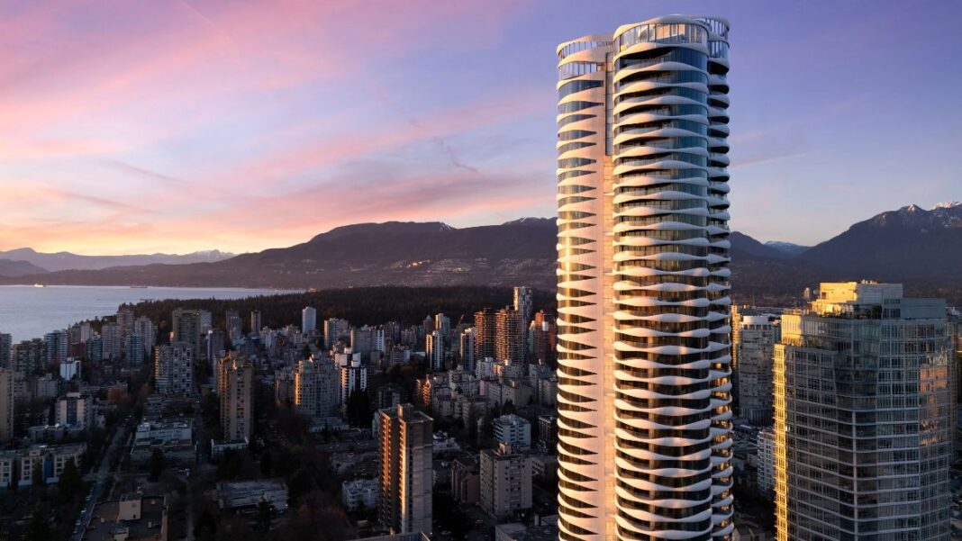 The Butterfly Vancouver, Revery Architecture, Westbank development, Vancouver skyscrapers, Butterfly tower design, Vancouver architecture, cylindrical skyscraper Canada, First Baptist Church Vancouver, Galleria Butterfly tower, rooftop skygardens, luxury apartments Vancouver, tall buildings Canada, sustainable architecture Vancouver, modern heritage integration, Vancouver high-rise landmark