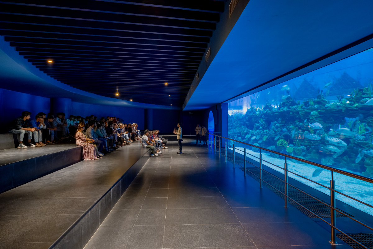 Aquatic Gallery, Ahmedabad, Science City, architecture, sustainability, nautilus shell, inland aquarium, 5th-generation edutainment, immersive design, steel, energy efficiency, advanced technologies, BIM, architectural innovation